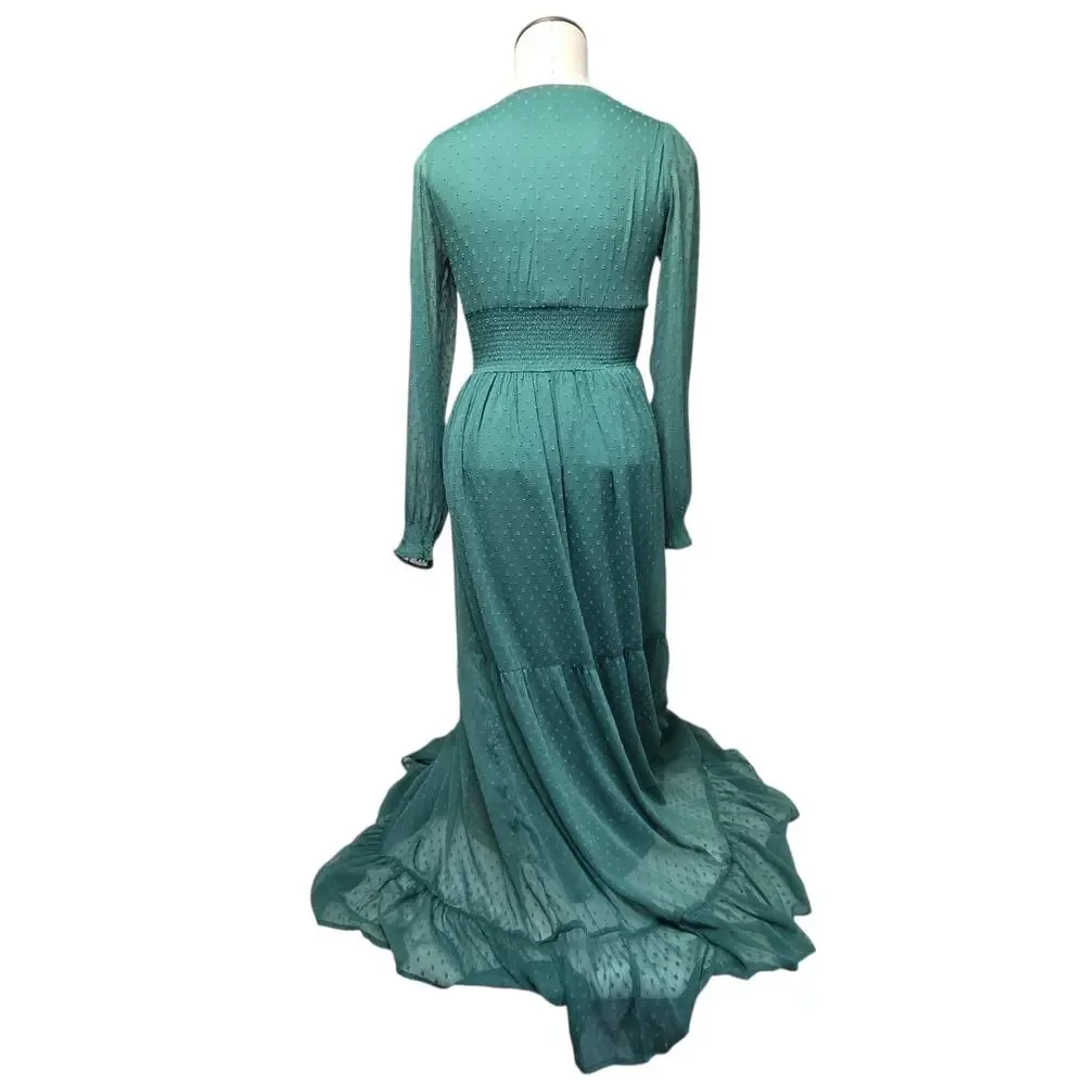 Patrons Of Peace Flowing Maxi Dress XS Green Swiss Dot